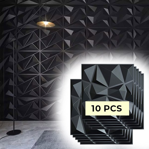 3d μαύρα αυτοκόλλητα τοίχου (10 κομμάτια) - Gemwall